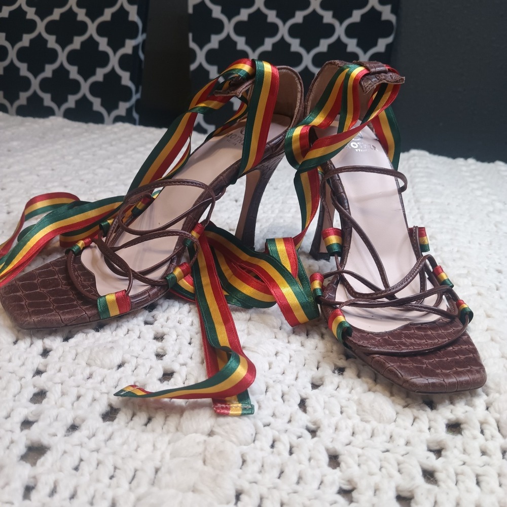 Brother Vellies Negril Ankle Wrap Heel Sandals Womens 5 Crocodile Designer Lux‎